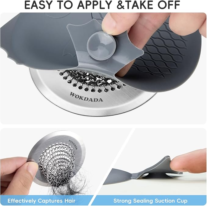 Shower Hair Drain Catcher & Bathtub Drain Stopper Set, 4.4" | Reversible Flip - Image 8