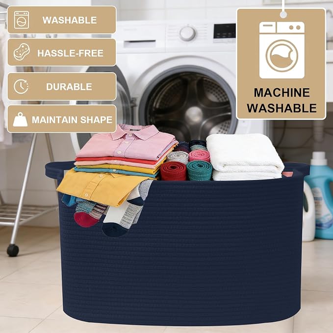96L Woven Laundry Basket with Handles, Extra Blanket Basket - Image 7