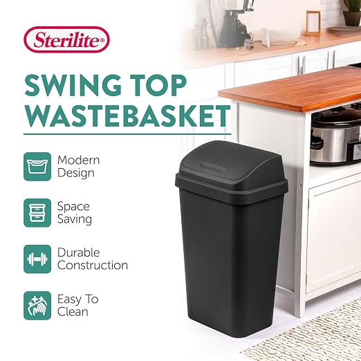 Sterilite Swing Top Wastebasket, Trash Can, 13 Gallon, Garage and Workspace - Image 2