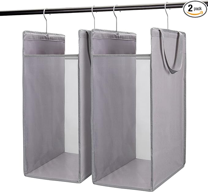 FENTEC Hanging Laundry Hamper，2 Pack Grey Hanging Laundry Basket by Fentec
