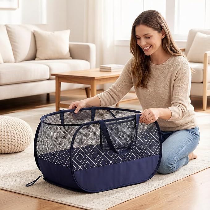 100L Extra Large Mesh Pop Up Laundry Hamper 2 Pack - Image 3