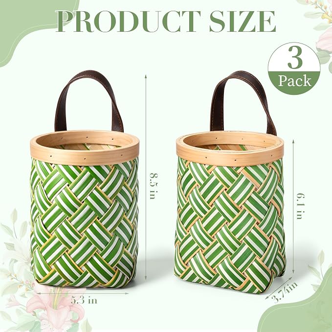 Yinkin 3 Pack 6 Inch Small Wall Hanging Basket Woven Wood Storage Basket - Image 2