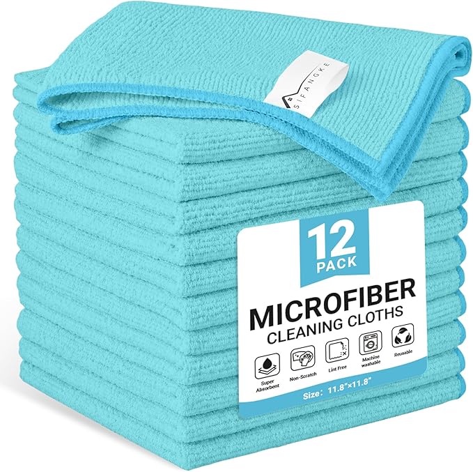 SIFANGKE Microfiber Cleaning Cloth, 12 Pack SkyBlue Cleaning Rags by Unknown