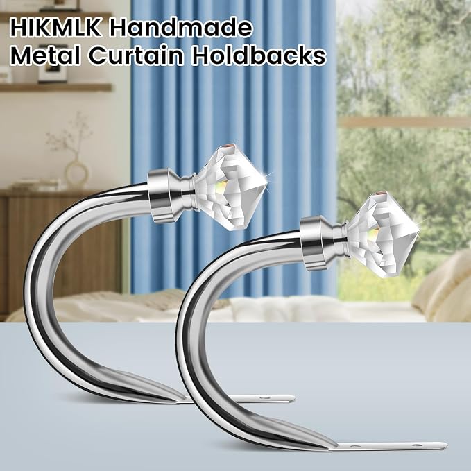 HIKMLK Crystal Curtain Holdbacks 2pcs, Metal Curtain Tieback Pull Back - Image 3