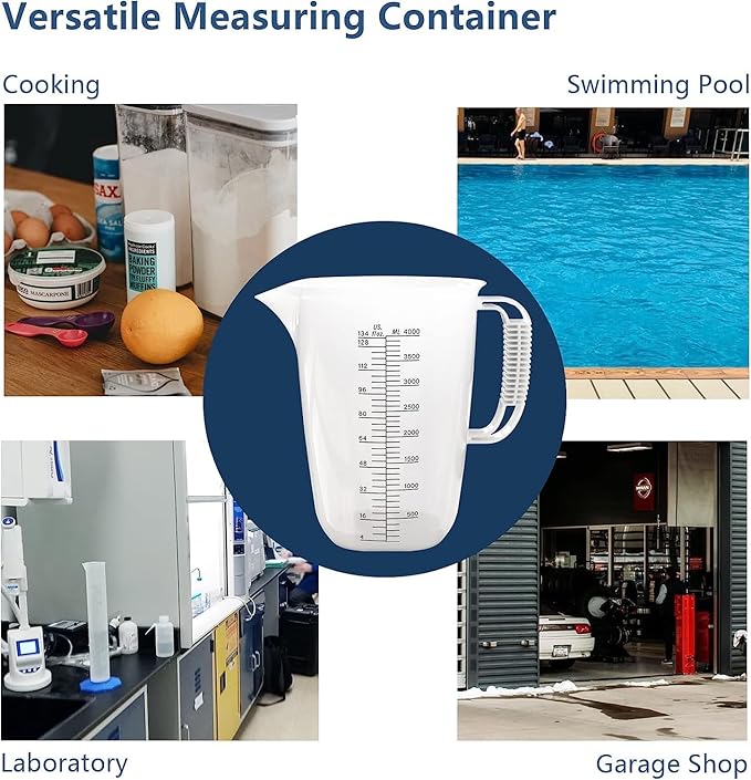 WhiteRhino 1 Gallon 134oz Measure Pitcher,US Conversion Chart, Extra Large Plastic Measuring Cup-Strong Food Grade, Graduated Mixing Pitcher for Lawn, Pool Chemicals,Home Hobbies,Motor Oil and Fluids