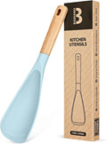 Cooking Spoon for Nonstick Cookwares, Great for Cooking and Serving Sturdy BPA-Free Matte Silicone, Wood Handle Spoon for Mixing, Scoop, and Scrape (BLUE, 11.4 inch)