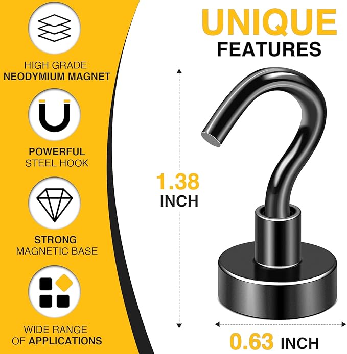 DIYMAG Magnetic Hooks 20pcs 30lbs+ Cruise Essentials 2026 Magnet Hook Black - Image 2