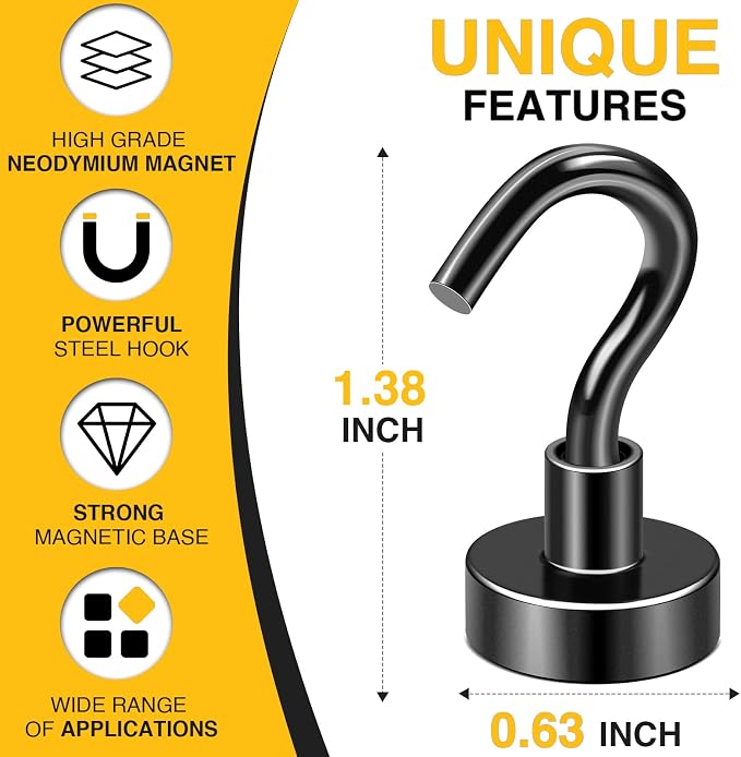 DIYMAG Magnetic Hooks 45pcs 30lbs Cruise Essentials 2026 Magnet Hook Black - Image 4