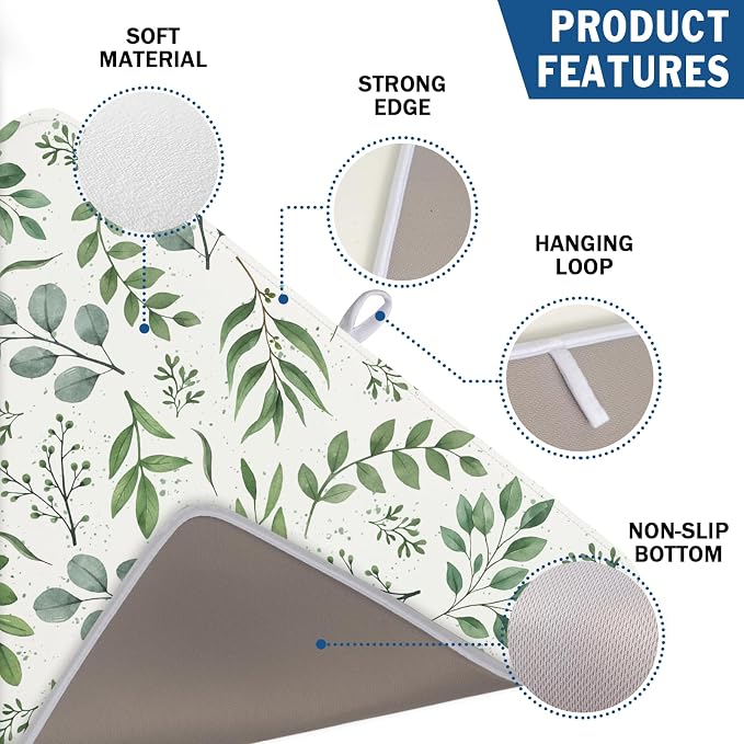 Kawani Sage Green Dish Drying Mat 18x24 In Absorbent Reversible Eucalyptus - Image 3