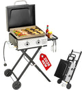GREEN PARTY 2 Burner BBQ Propane Gas Griddle with Collapsible Stand, 18 Inch Portable Griddle with Side Table & 253 Sq. In. Cooking Area, Flat Top Gas Grill for Outdoor Cooking Garden Patio Backyard