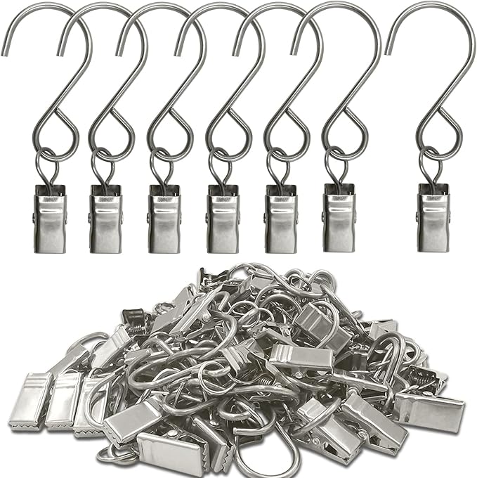 Stainless Steel S Hooks Curtain Clips, 50 Pack Hanging Party Lights Clips by AMZSEVEN
