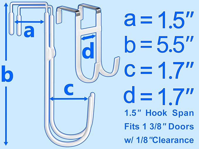Double Over Door Steel Hooks 2 Pack Fit 1-3/8" Door 5.5" White | Plastic Coated - Image 2