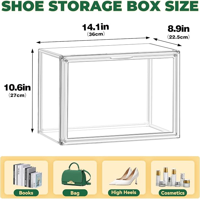 3 Pack X-Large Acrylic Shoe Display Case Size 14, Wide Magnetic Door - Image 2