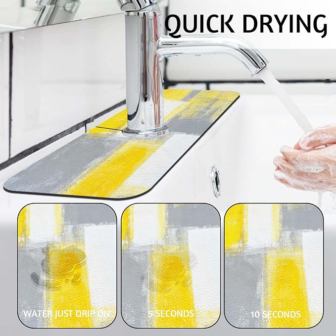 MCALK Yellow Kitchen Sink Faucet Mat Splash Guard, Absorbent Quick-Dry Kitchen - Image 2