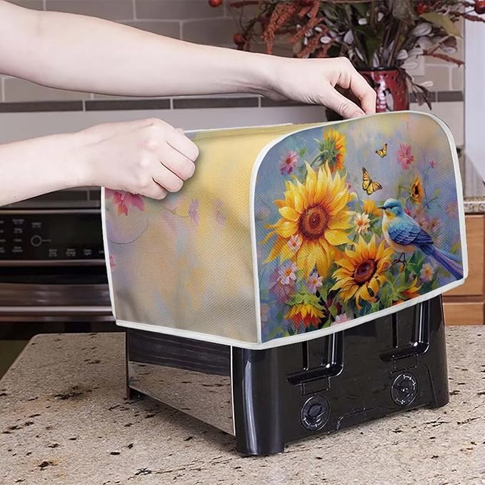 Hummingbird Sunflower Butterfly Print Toaster Cover 2 Slice Waterproof Toaster Dust Cover Appliance Dust-proof Protector