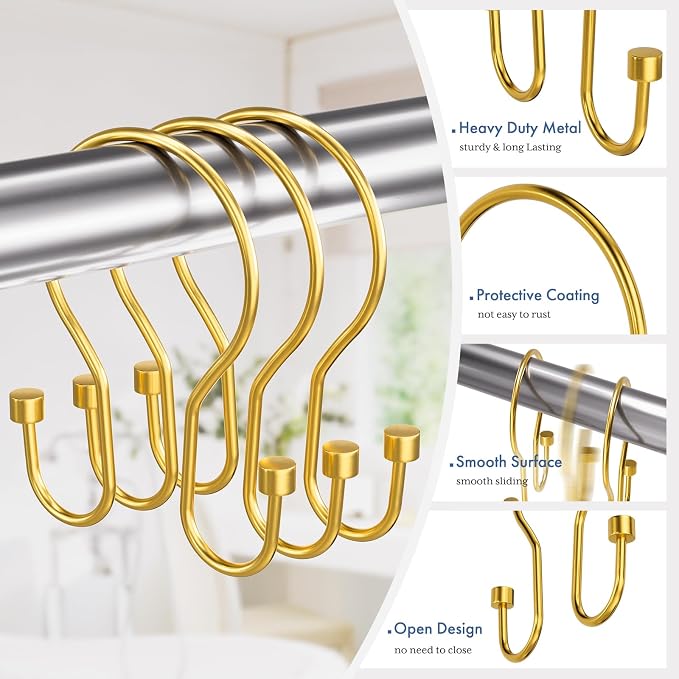 Bathway Shower Curtain Hooks Dark Gold Shower Curtain Rings - Image 2