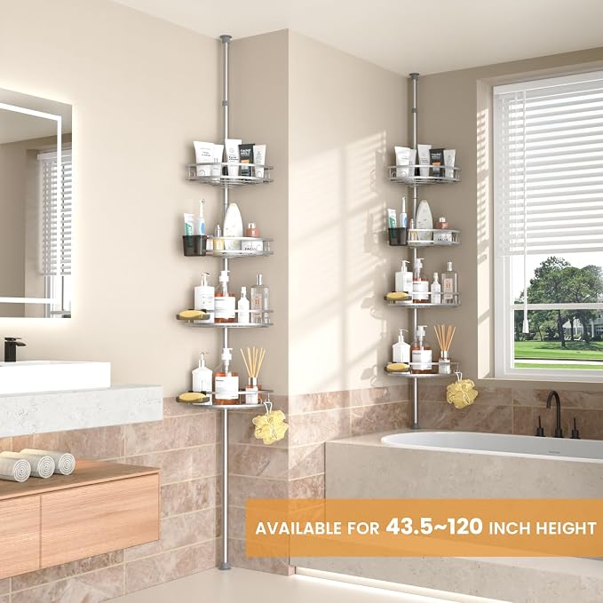 Adjustable Tension Pole Shower Caddy: Rustproof Corner Bathroom Organizer - Image 2