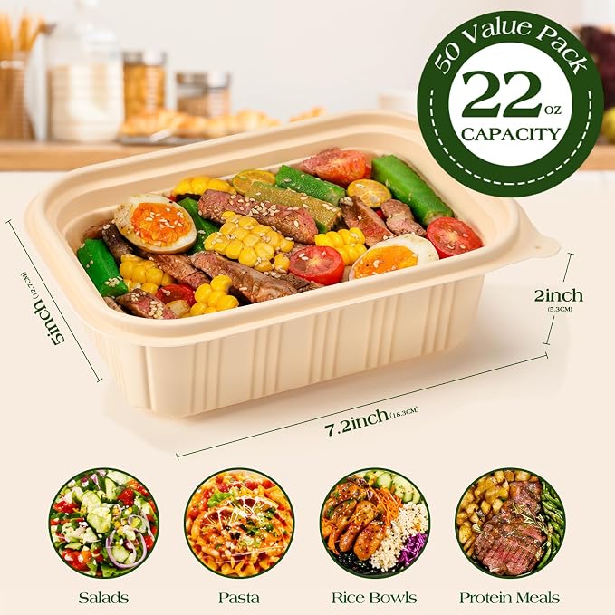 50 Pack Food Containers with Lids, 22oz Meal Prep Containers Reusable - Image 7