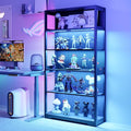70.8" H Glass Display Cabinet - 5-Tier Curio Cabinet with RGB LED Lights for Collectibles - Large Glass Display Case with Human Body Sensor for Bedroom Living Room Office - Black