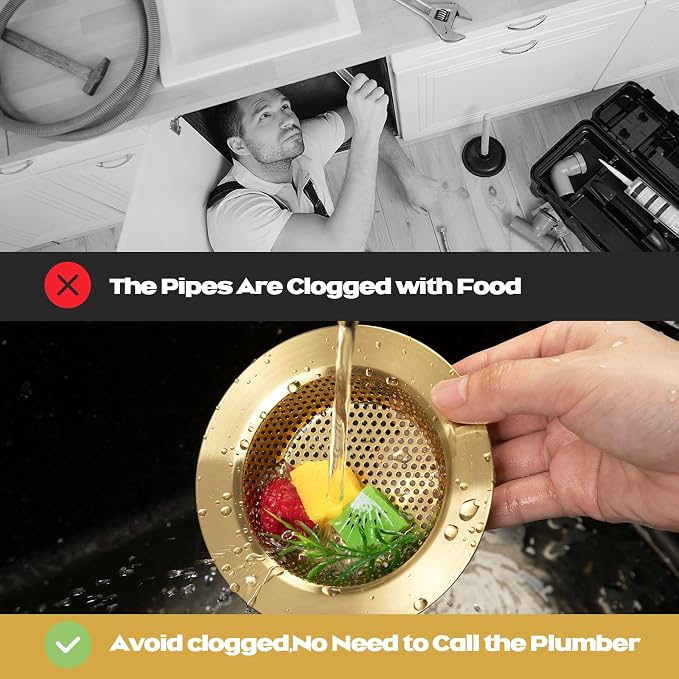 Retisee 2 Pcs Kitchen Sink Drain Strainer 4.4 Inch, Brushed Gold - Image 3