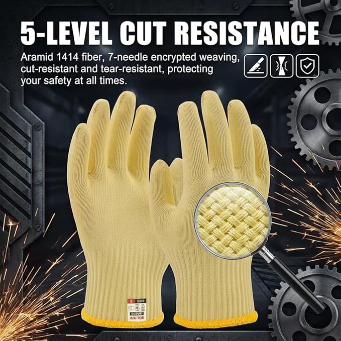 Heat Cut Resistant Gloves,Kevlar Oven Gloves With Fingers,Heat Resistant Up To 550°F, Thick Knit Design,Machine Washable - Grill Mitts For Men & Women(L)