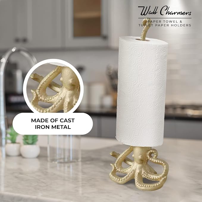 WallCharmers Gold Paper Towel Holder, Metal Toilet or Kitchen Paper Holder - Image 2
