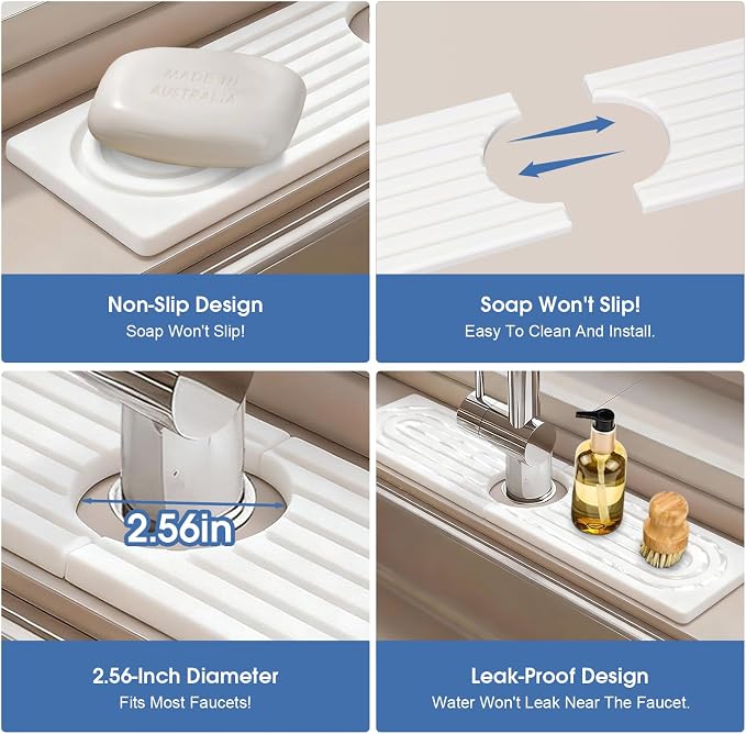Faucet Mat for Kitchen Sink, Diatomite Drying Stone Mat Sink Protector - Image 6