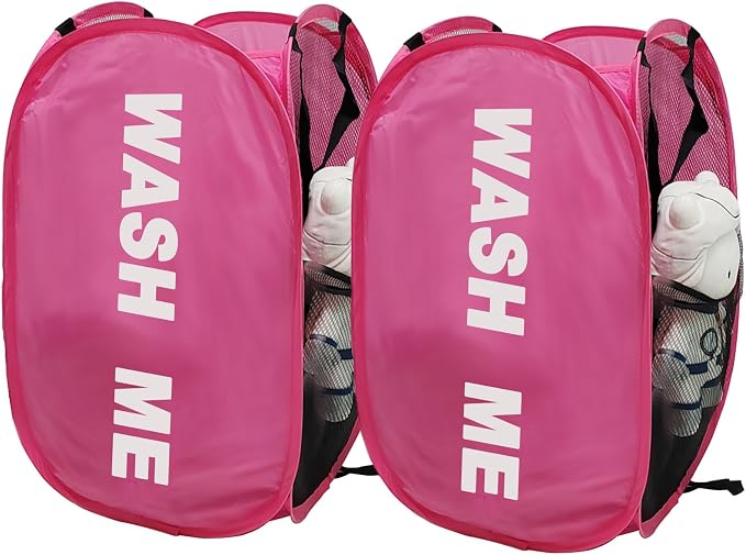 2 Pack Mesh Pop Up Laundry Hamper Collapsible Laundry Basket Pink Dirty Clothes by Aplter