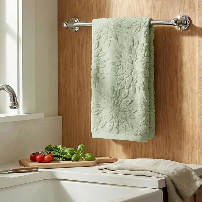 Artoid Mode 1 Pc Light Green 3D Dahlia Floral Jacquard Hand Towels - Image 3