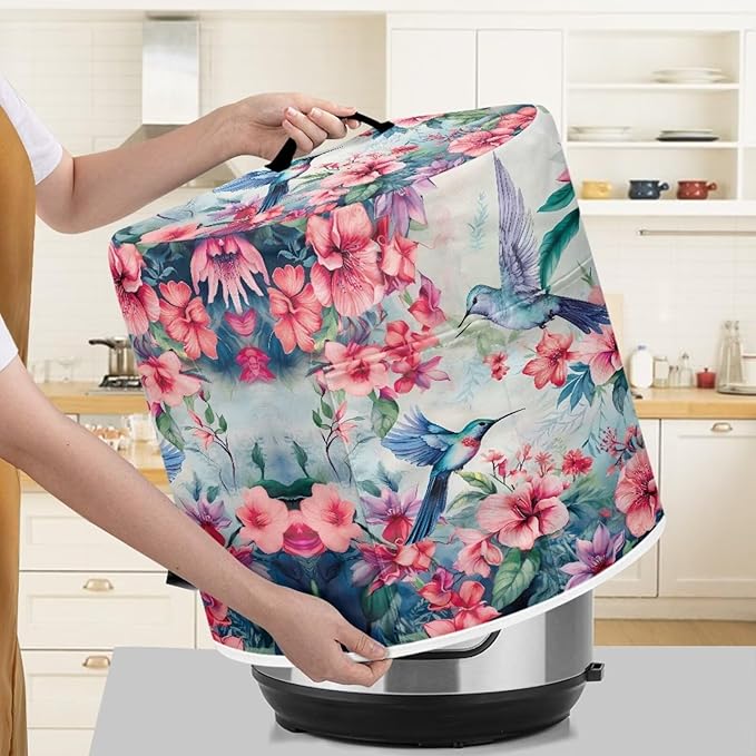 Flashideas Hummingbird Print Pressure Cooker Cover with Storage Pocket Compatible with 8 10 Quart Instant Pot, Durable Rice Cooker Air Fryer Accessories, Waterproof Kitchen Appliances Dust Cover