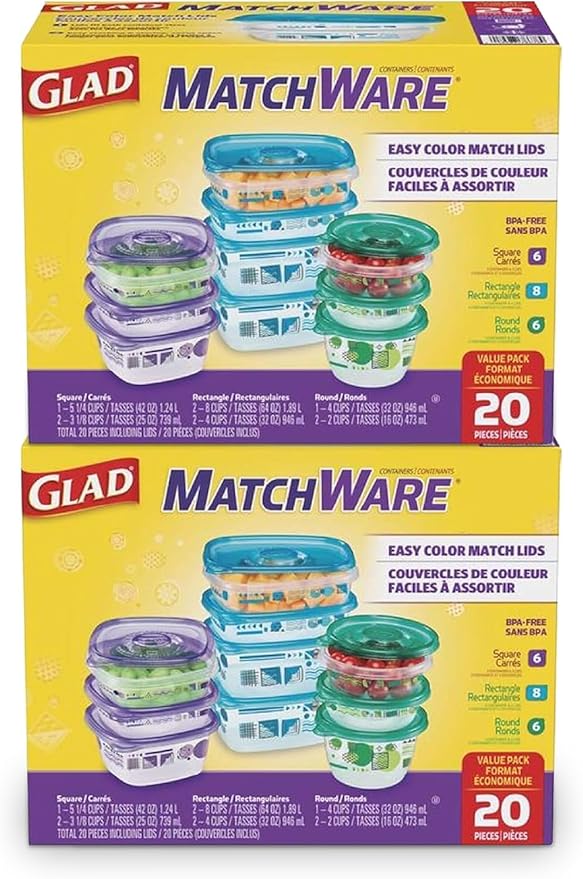 Glad GladWare MatchWare Food Storage Containers, 20 Pieces | BPA-free, by GladTrashFoodStorage