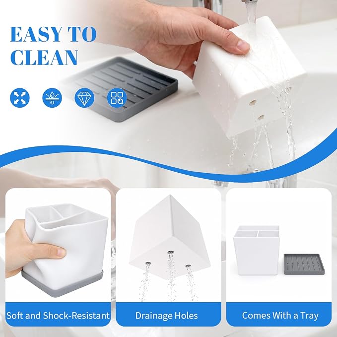 Silicone Toothbrush Holders for Bathrooms White Grey, 3-Slot Electric - Image 3