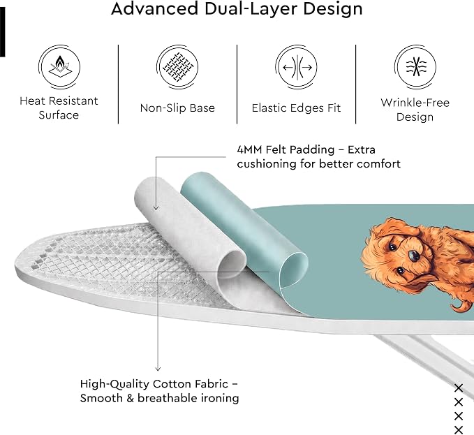 Encasa XO Padded Ironing Board Cover and Pad 42"x14" Tommy - Image 4
