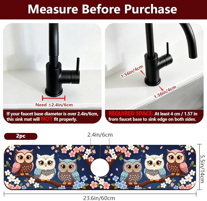 2 Pcs Kitchen Sink Splash Guard Faucet Mat Cartoon Owl Faucet Mats - Image 2