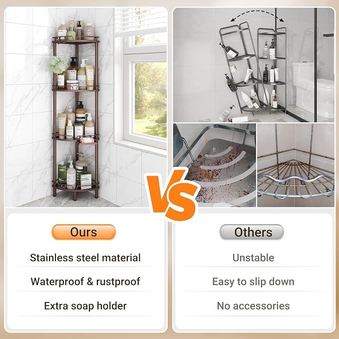 ELYKEN Corner Shower Caddy Standing, 4 Tier Metal Shower Organizer - Image 7