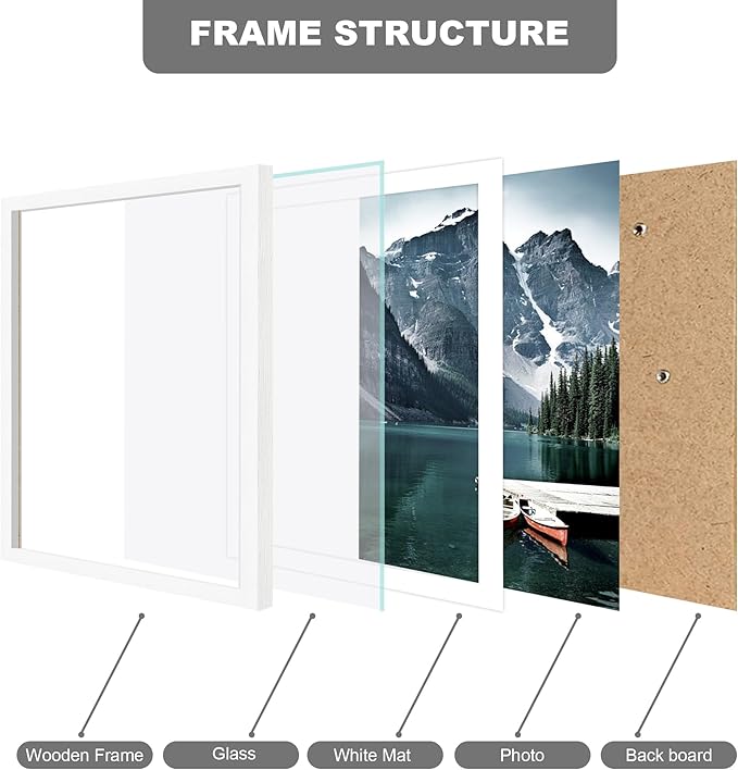 11x15 Picture Frame with Real Glass - Display Pictures 10x14 with Mat or 11 x 15 without Mat, Wall Collage Photo Frame set(White, 3 Pack)