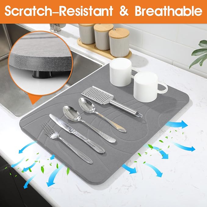 Snuggery Stone Drying Mat for Kitchen Counter 18"x14" | Fast Absorption - Image 5