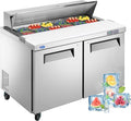 48" W 2 Door Refrigerator Sandwich Salad Prep Table Commercial Stainless Steel Fan Cooling Refrigerator with Cutting Board, 2 Shelves & 12 Pans for Restaurant, Bar, Shop-12.9 Cu.ft