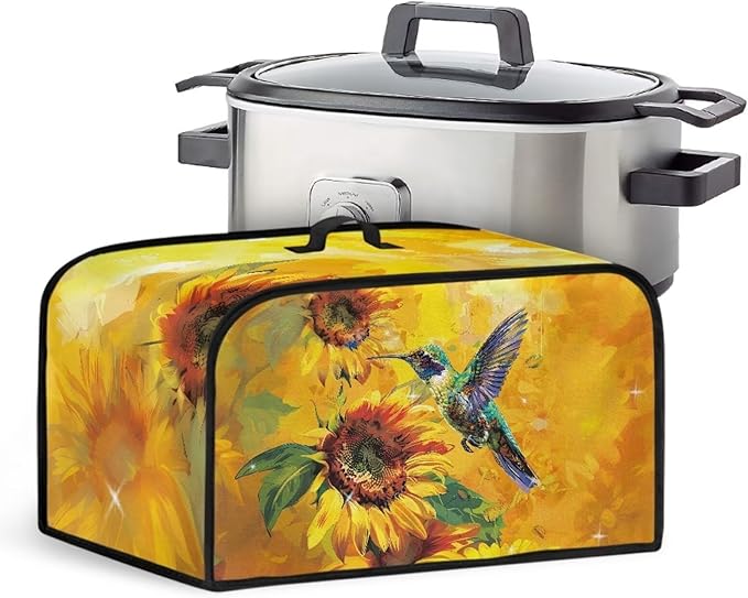 Sunflower Hummingbird Slow Cooker Dust Cover Holder - Rose Kitchen Appliance Cover with Pockets - Perfect for Holidays and Gifts
