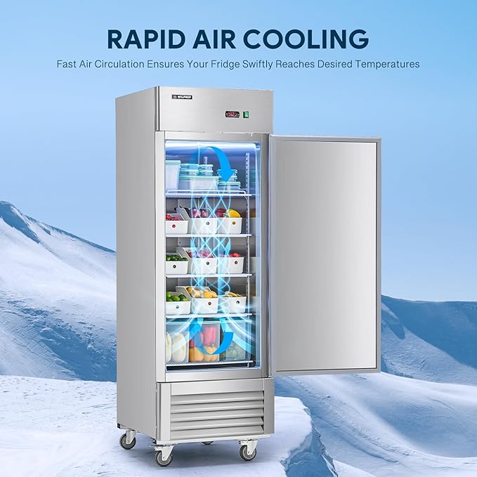 Wilprep Commercial Refrigerator 27" W 1 Door 1 Section ETL-Listed Stainless Steel Upright Fridge 23 Cu.ft Reach-in Solid Upright Fan Cooling Refrigerator for Restaurant, Bar, Shop, etc