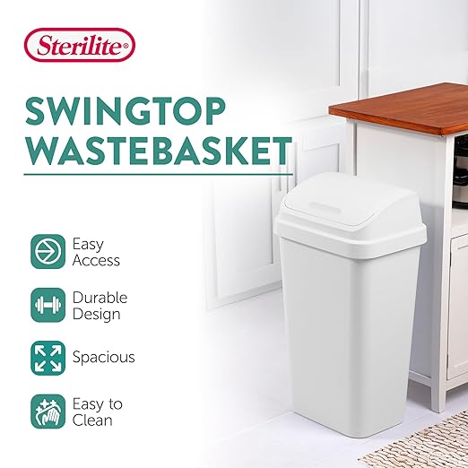 Sterilite 8-Pack Swing Top Wastebasket, Sleek Square Profile Trash Can - Image 2