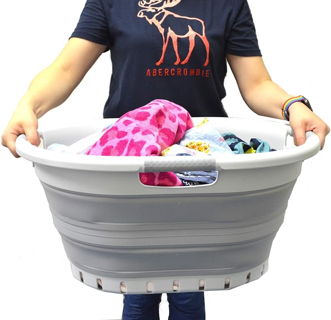 SAMMART 36L Collapsible 3 Handled Plastic Laundry Basket-Foldable Pop Up - Image 5
