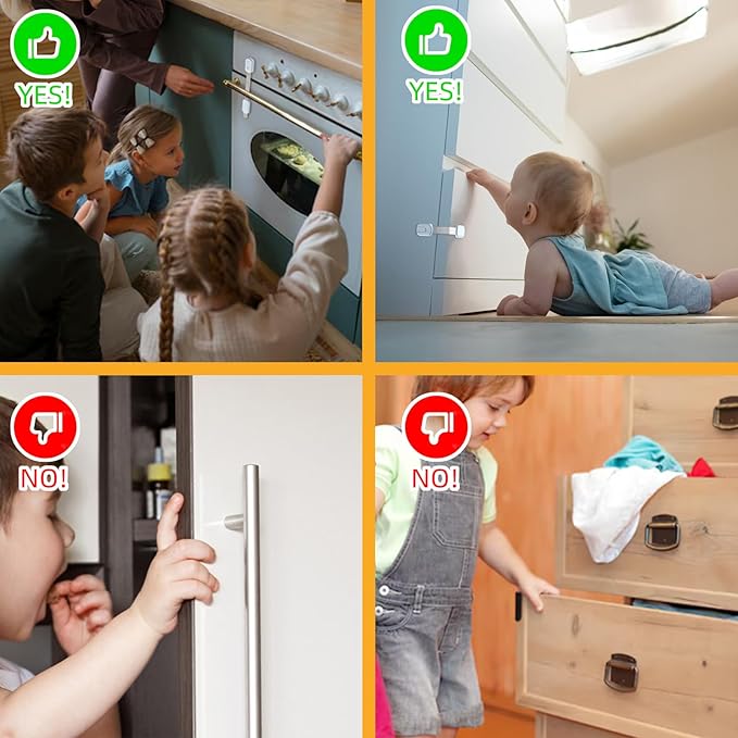 Child Safety Cabinet Locks(10 Pack)–Adjustable Baby Proofing Strap Latches for Drawers,Cupboard,Cabinets,Fridge,Toilet Seat,Door,Closet–No Drill No Tool Adhesive Installation