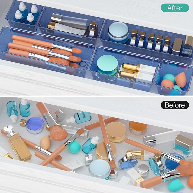 6 Pack Clear Drawer Organizer Set, Drawer Storage Trays, Storage Bins | Acrylic - Image 4