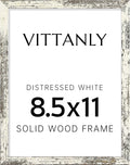 Vittanly 8.5x11 Picture Frame, Solid Wood Frame with Plexiglass, Includes 6x8 Mat, Wall Hanging or Tabletop for Photos, Home Decor, Distressed White, 1 Pack
