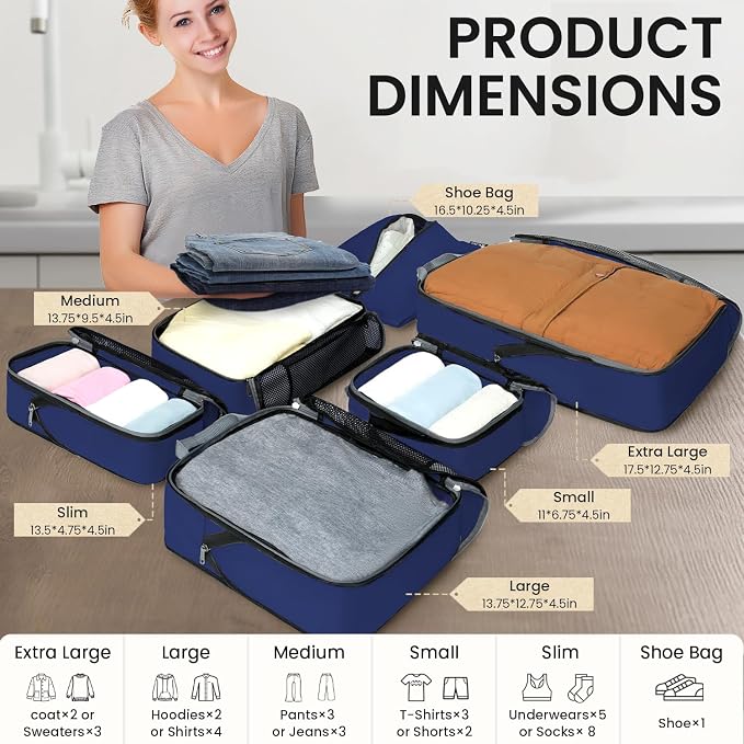 BAGAIL 4 Set/6 Set/8 Set Compression Packing Cubes Travel Accessories - Image 2