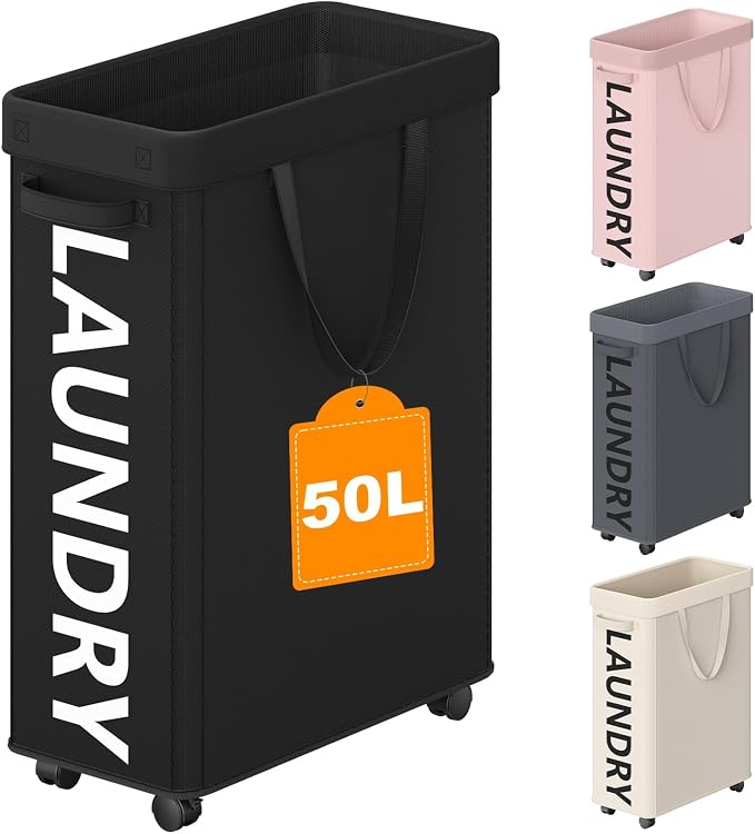 Optish 50L Slim Rolling Laundry Basket by Optish