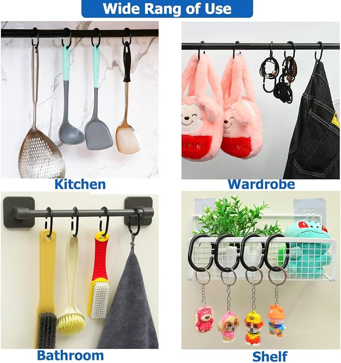 Resze 24 PCS Shower Curtain Rings, Plastic Black Shower Curtain Hooks, C-Shaped - Image 4