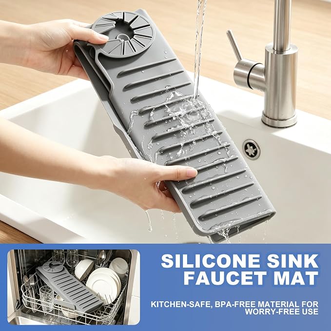 Silicone Faucet Mat for Kitchen Sink, Self Draining Splash Guard | 24" Silicone - Image 6