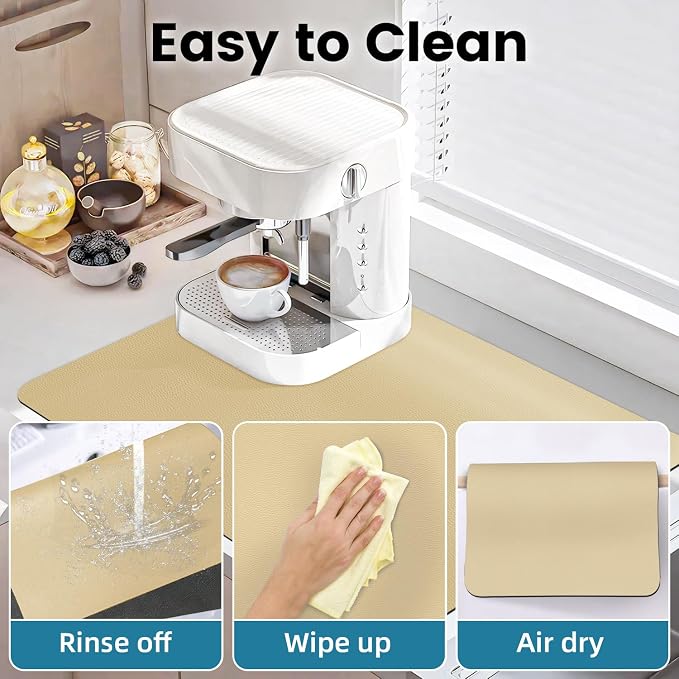 PoYang 24x16 Inch Coffee Mat, Large Dish Drying Mat, Creamy Beige | Quickly - Image 6
